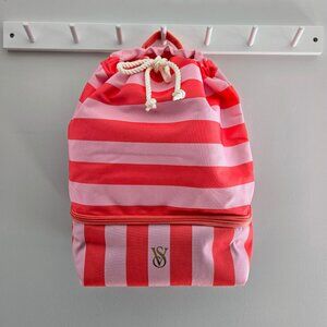 Victoria’s Secret Pink and Red Stripe Drawstring Cooler Backpack New With Tags